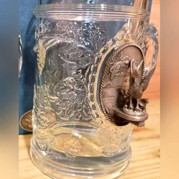 Glass beer steins pewter fisherman and sandhill crane from Fort retro barware - Picture 5 of 12